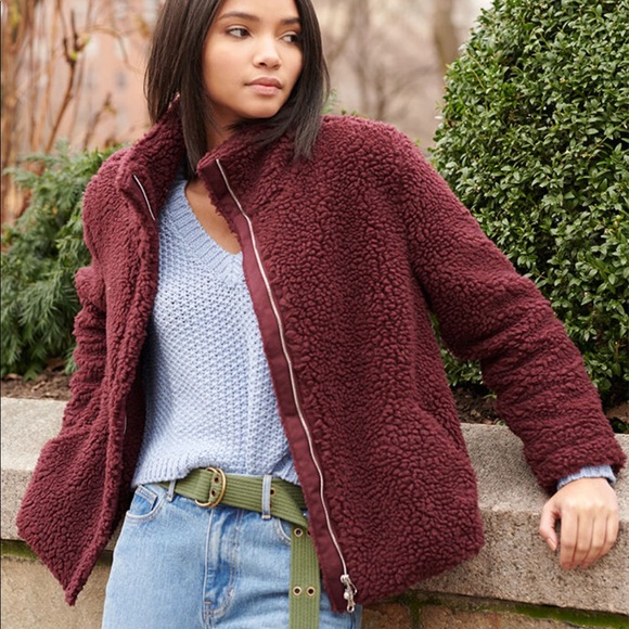 Pacsun Burgundy Sherpa Zip Up - Picture 2 of 5